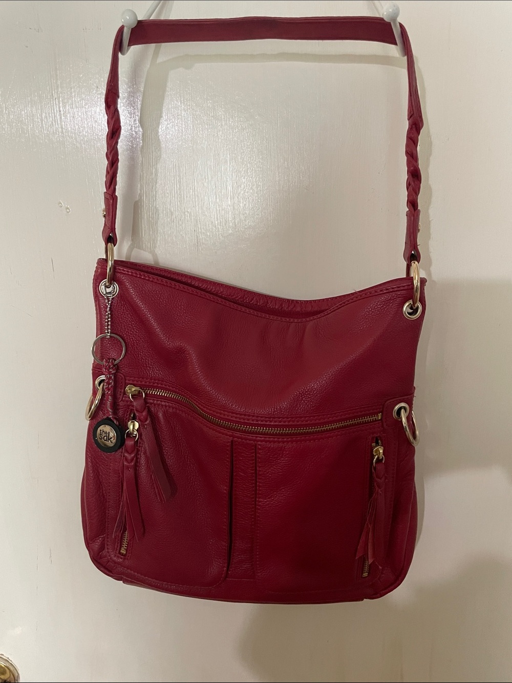 The Sak Red pebbled Leather Bag